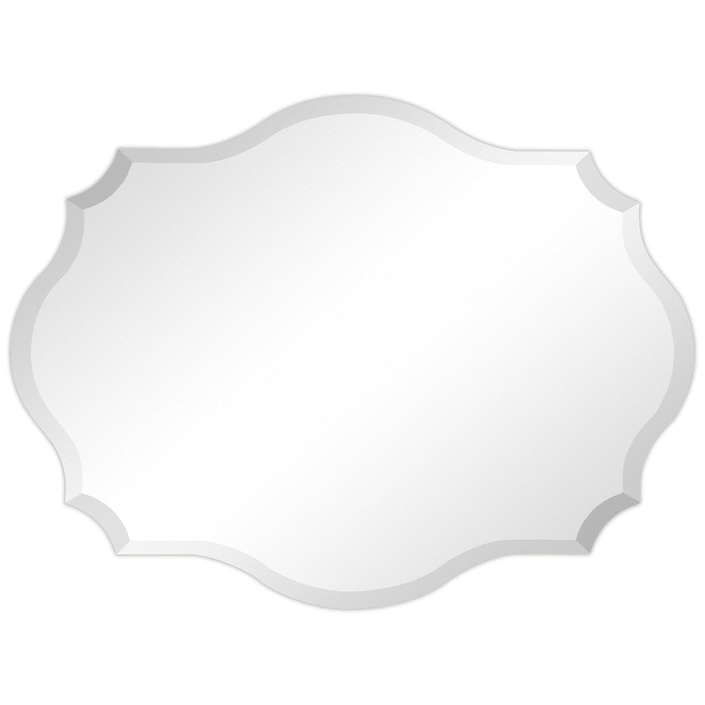 Specchio da parete elegante, oblungo, smussato e smerlato, senza cornice