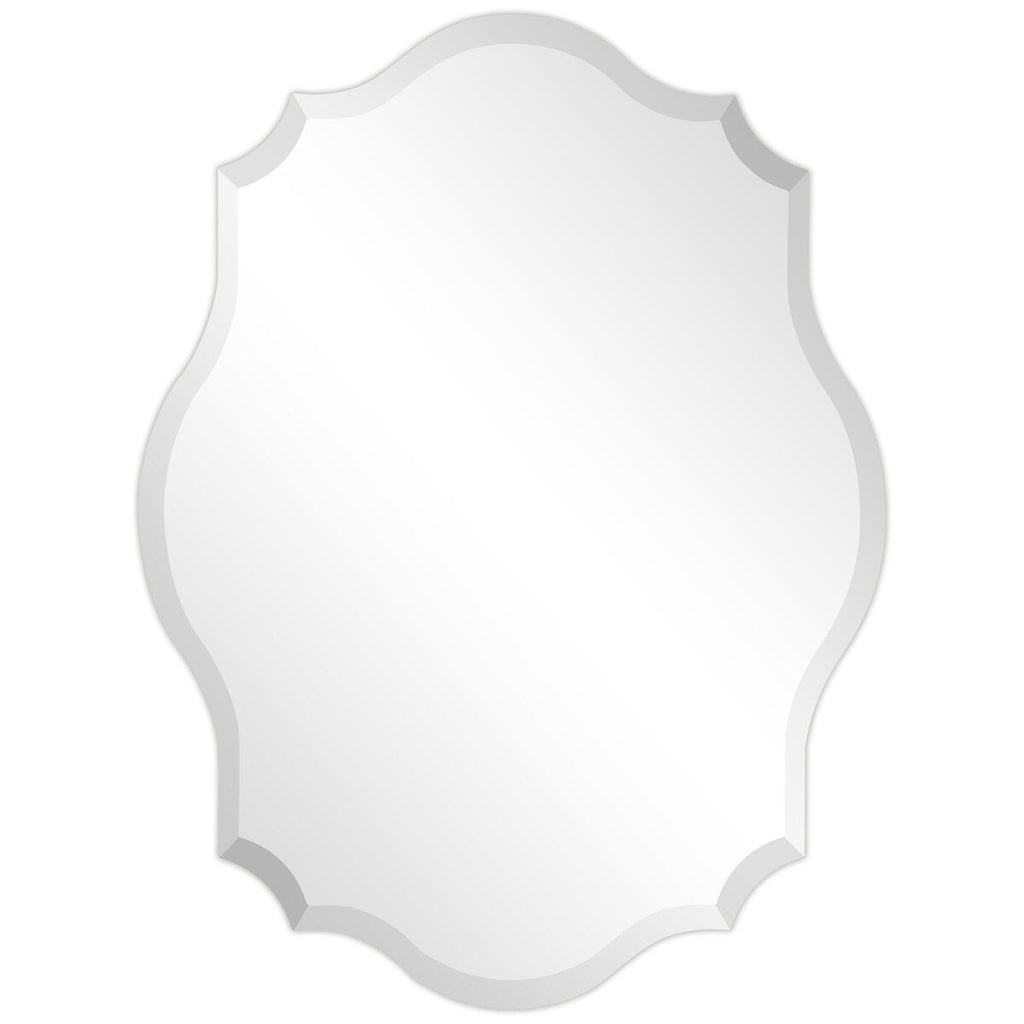 Specchio da parete elegante, oblungo, smussato e smerlato, senza cornice