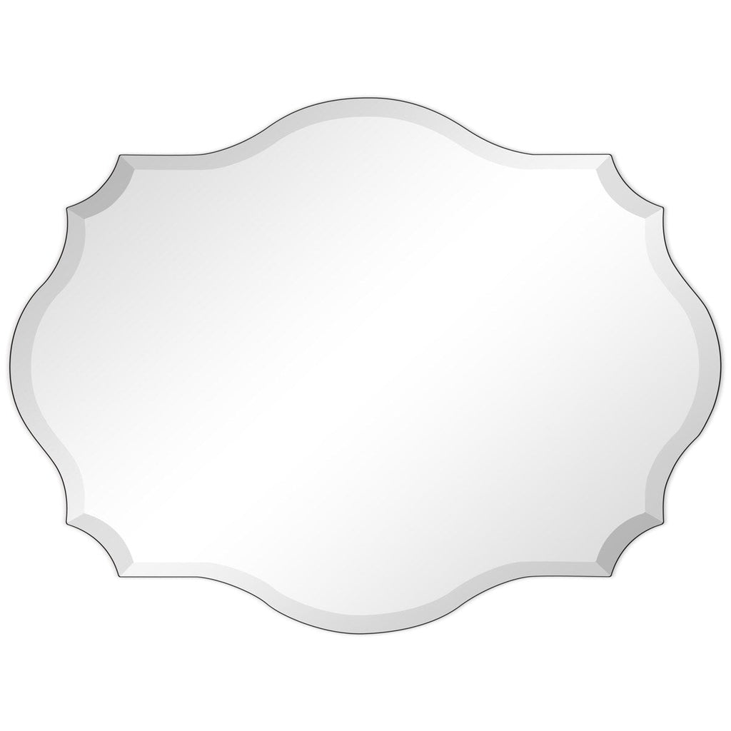 Specchio da parete elegante, oblungo, smussato e smerlato, senza cornice