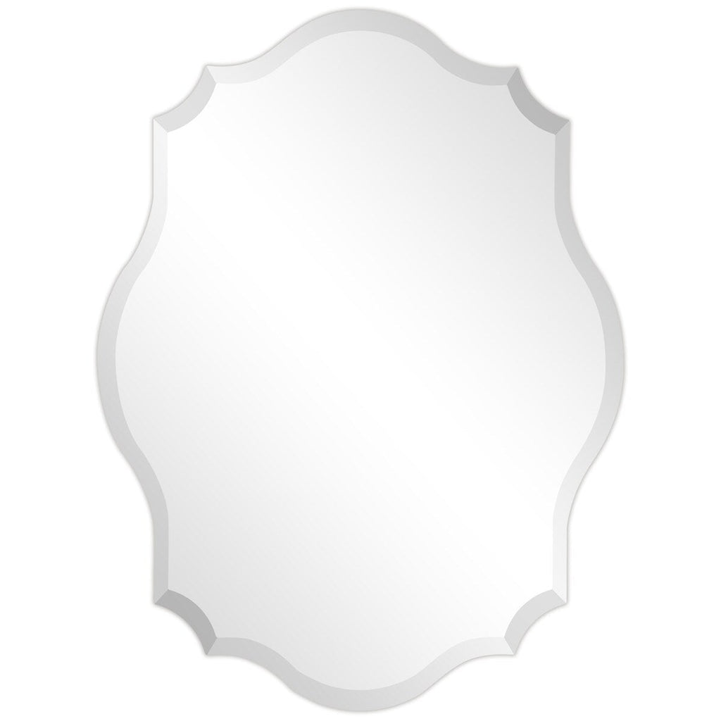 Specchio da parete elegante, oblungo, smussato e smerlato, senza cornice