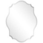 Specchio da parete elegante, oblungo, smussato e smerlato, senza cornice