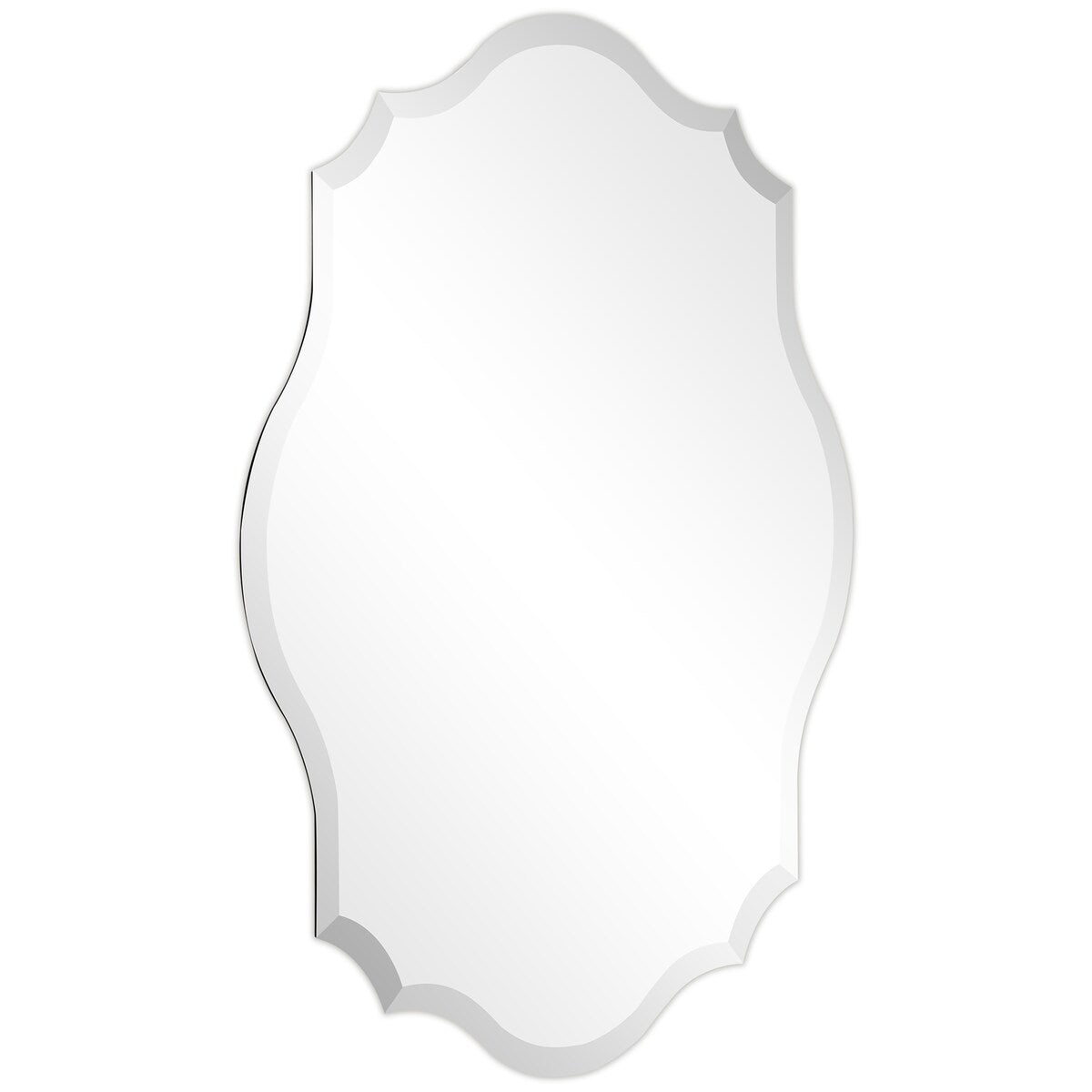 Specchio da parete elegante, oblungo, smussato e smerlato, senza cornice
