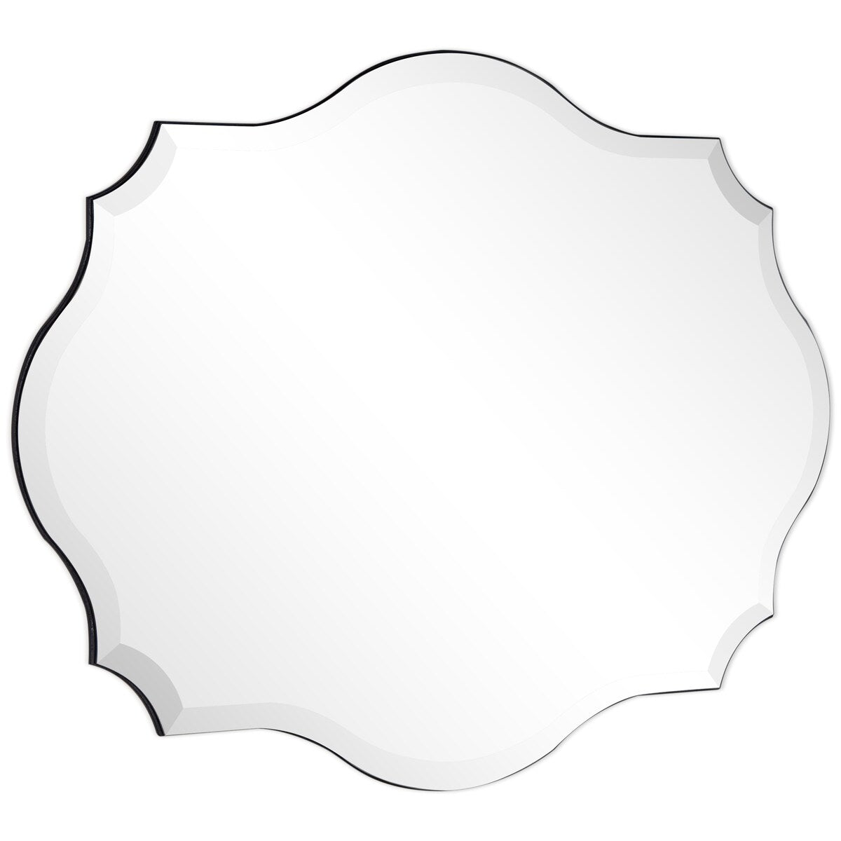 Specchio da parete elegante, oblungo, smussato e smerlato, senza cornice