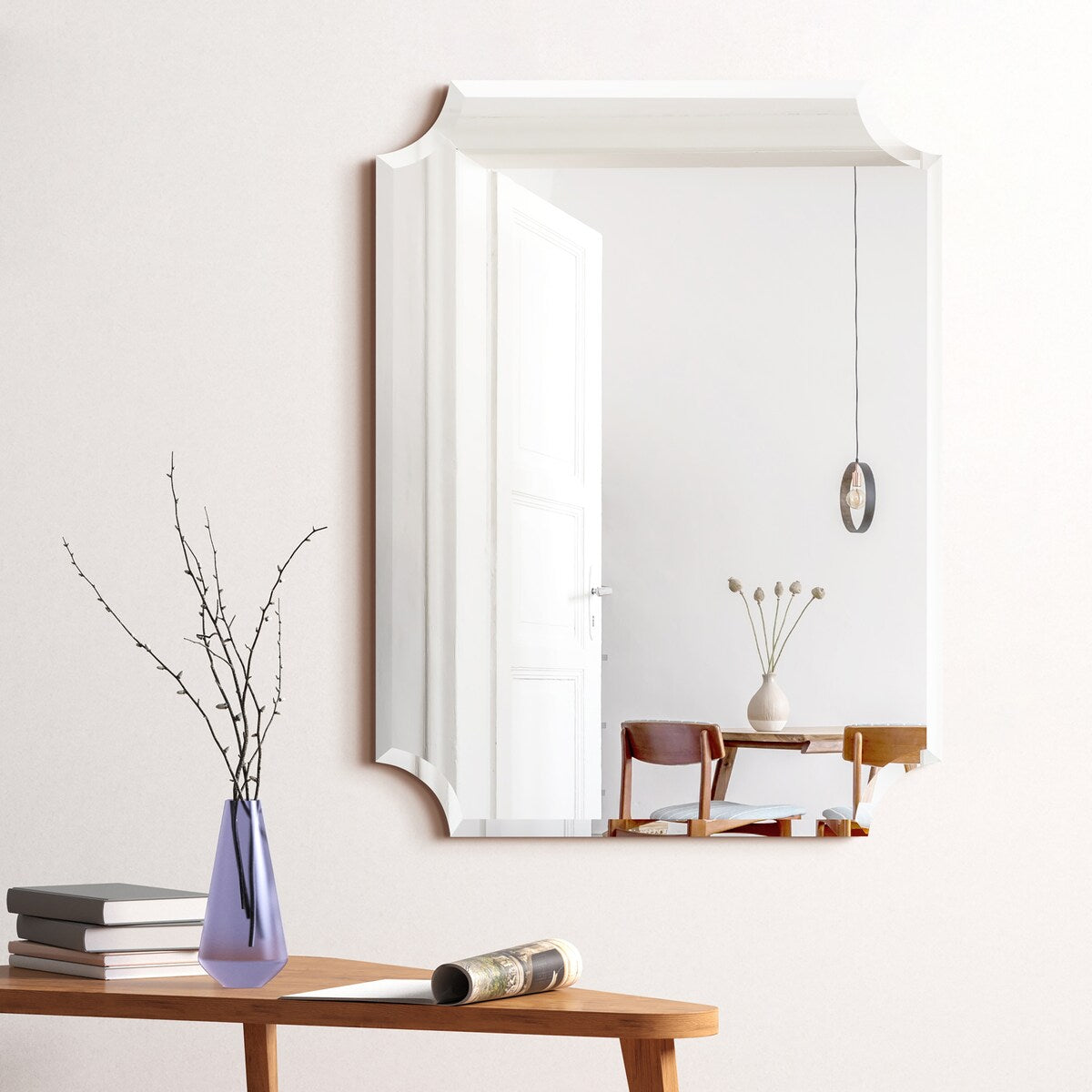 Specchio da parete rettangolare senza cornice, smussato, per bagno, toeletta, camera da letto, con 1 bordo smussato - Trasparente