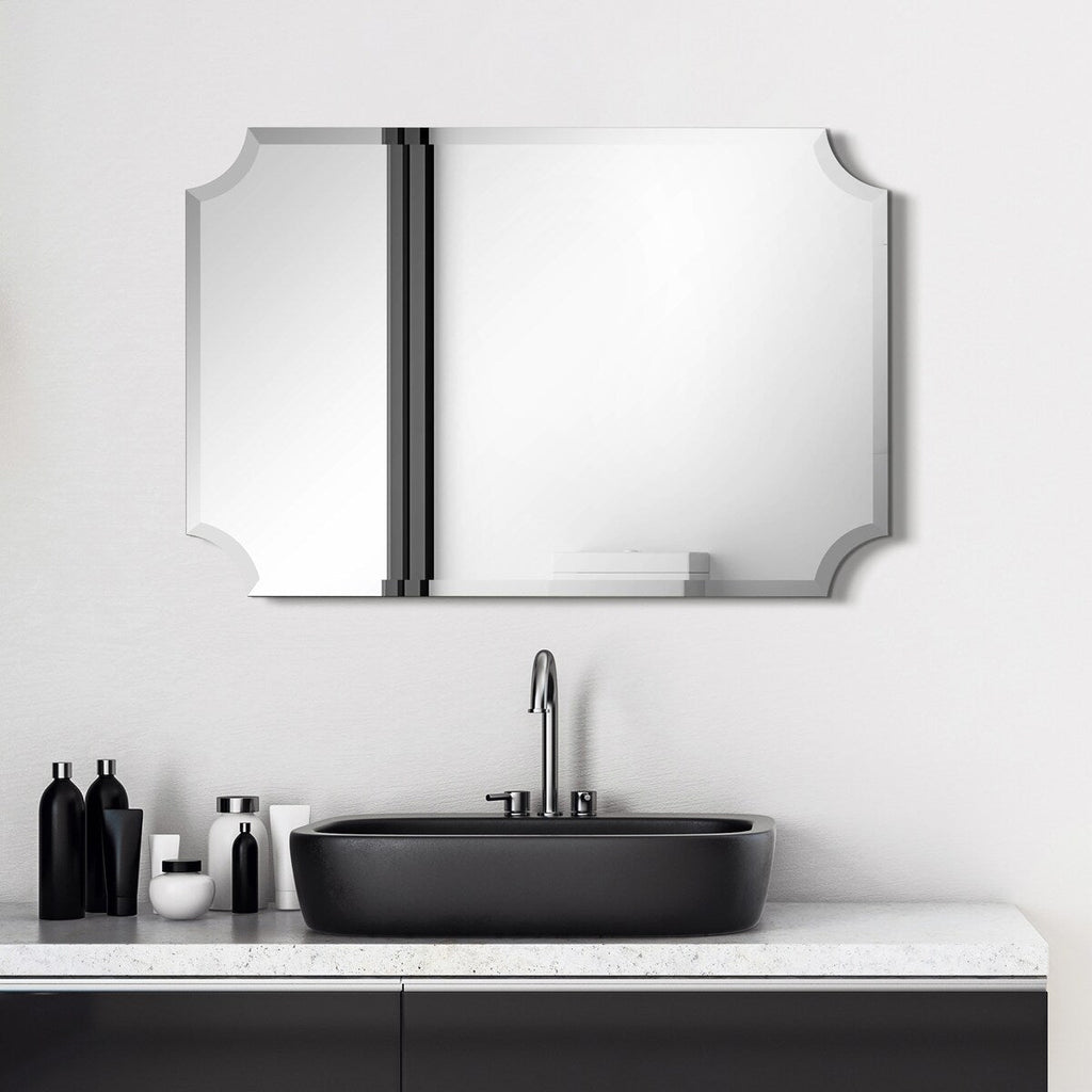 Specchio da parete rettangolare senza cornice, smussato, per bagno, toeletta, camera da letto, con 1 bordo smussato - Trasparente