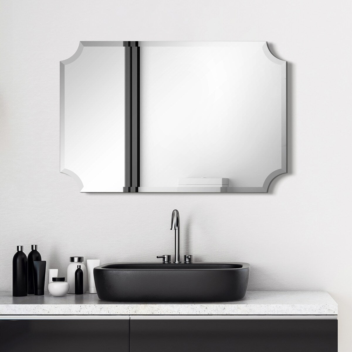 Specchio da parete rettangolare senza cornice, smussato, per bagno, toeletta, camera da letto, con 1 bordo smussato - Trasparente
