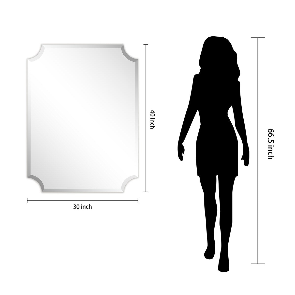 Specchio da parete rettangolare senza cornice, smussato, per bagno, toeletta, camera da letto, con 1 bordo smussato - Trasparente