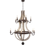 Lampadario a botte di vino a due livelli in stile country francese con 12 luci
