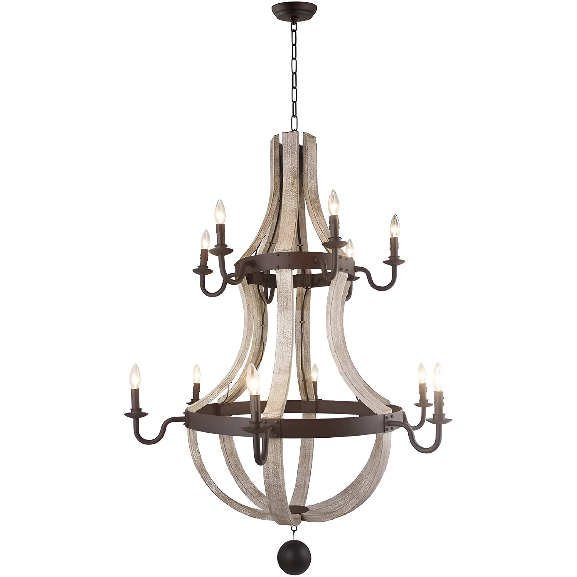 Lampadario a botte di vino a due livelli in stile country francese con 12 luci