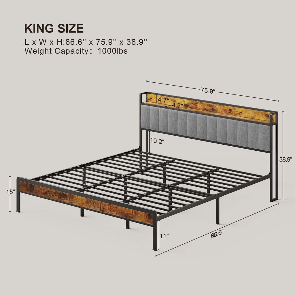Letto matrimoniale/matrimoniale/queen size/king size con struttura in metallo e testiera imbottita con contenitore