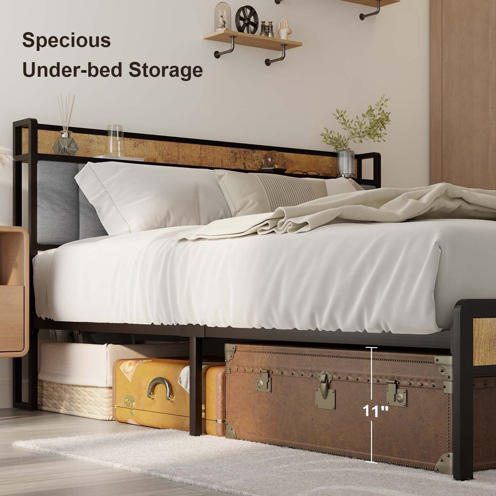 Letto matrimoniale/matrimoniale/queen size/king size con struttura in metallo e testiera imbottita con contenitore