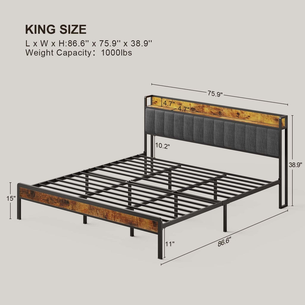 Letto matrimoniale/matrimoniale/queen size/king size con struttura in metallo e testiera imbottita con contenitore