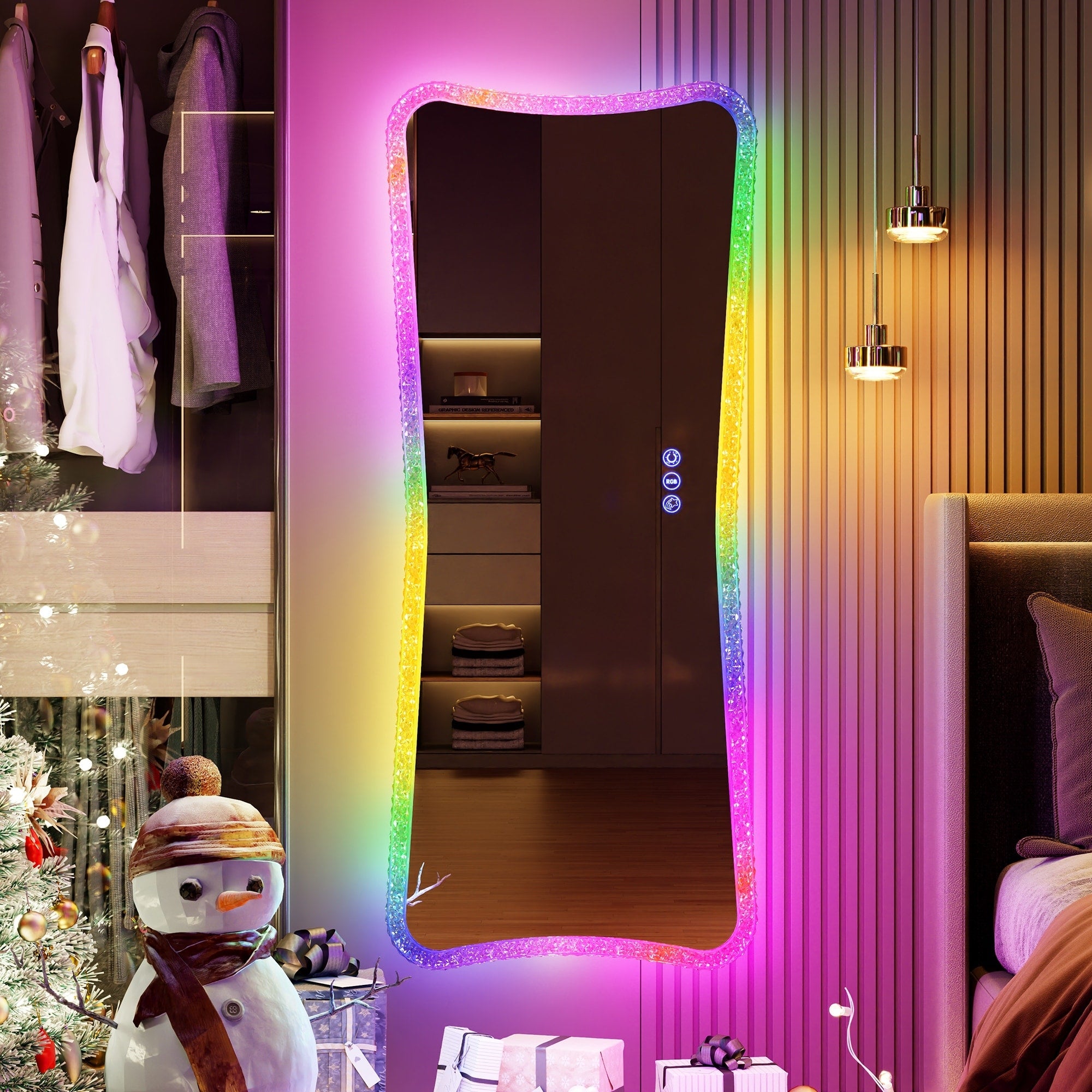 Specchio a figura intera con luci RGB - Bianco