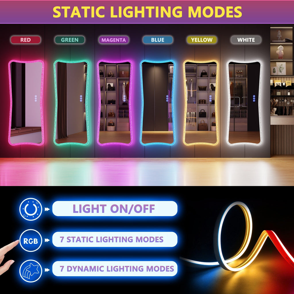 Specchio a figura intera con luci RGB - Bianco