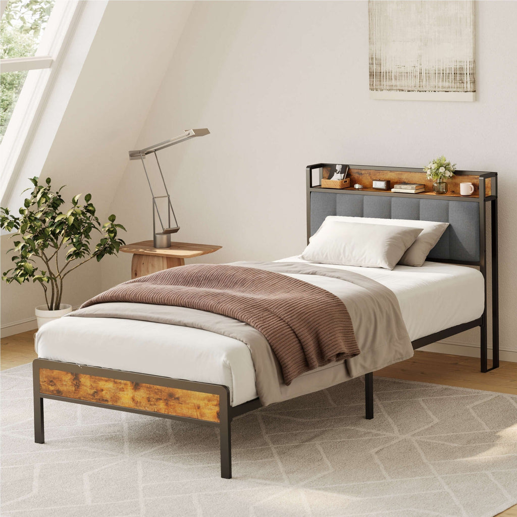 Letto matrimoniale/matrimoniale/queen size/king size con struttura in metallo e testiera imbottita con contenitore