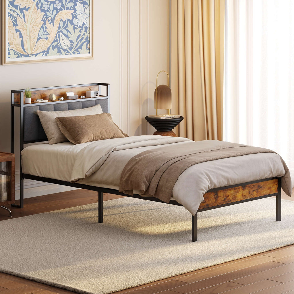 Letto matrimoniale/matrimoniale/queen size/king size con struttura in metallo e testiera imbottita con contenitore
