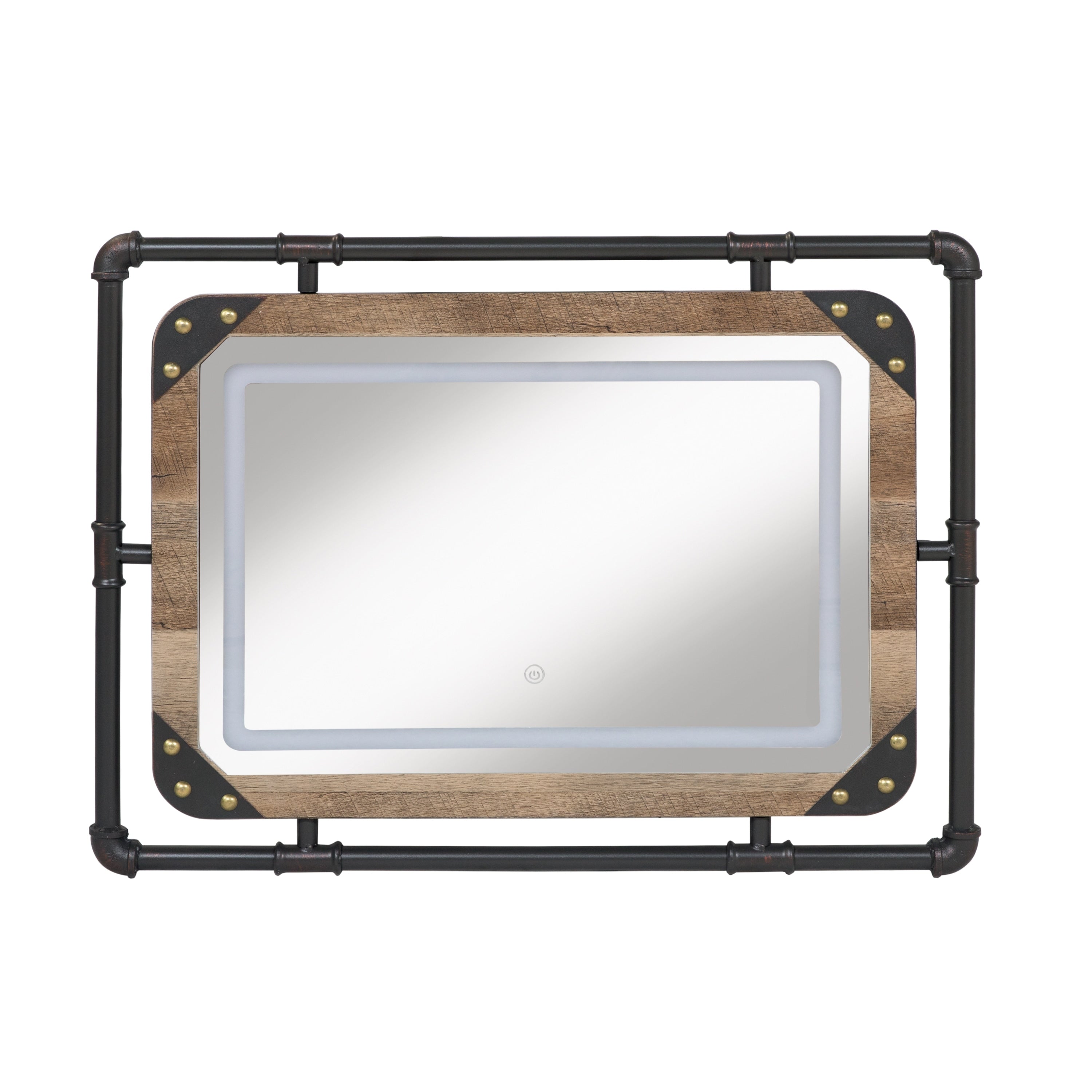 Specchio da parete in metallo industriale Inyo di Furniture of America con luci a LED