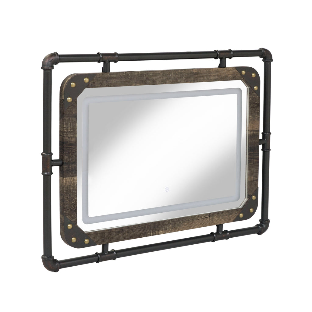Specchio da parete in metallo industriale Inyo di Furniture of America con luci a LED