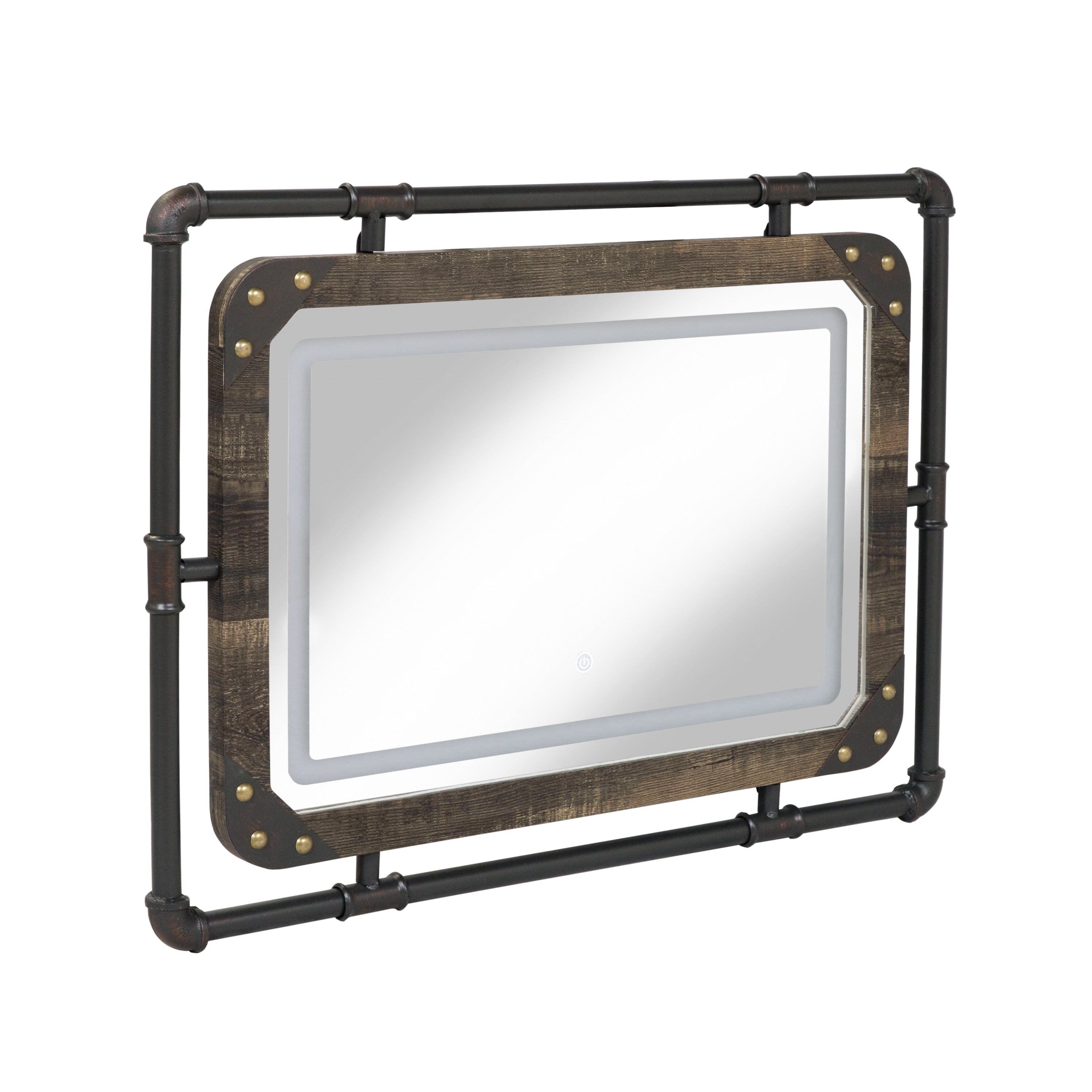 Specchio da parete in metallo industriale Inyo di Furniture of America con luci a LED