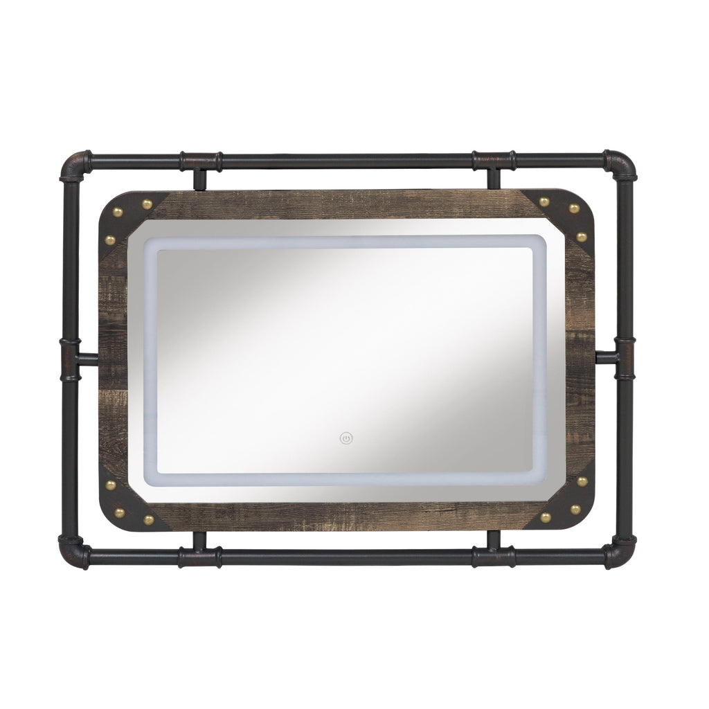Specchio da parete in metallo industriale Inyo di Furniture of America con luci a LED
