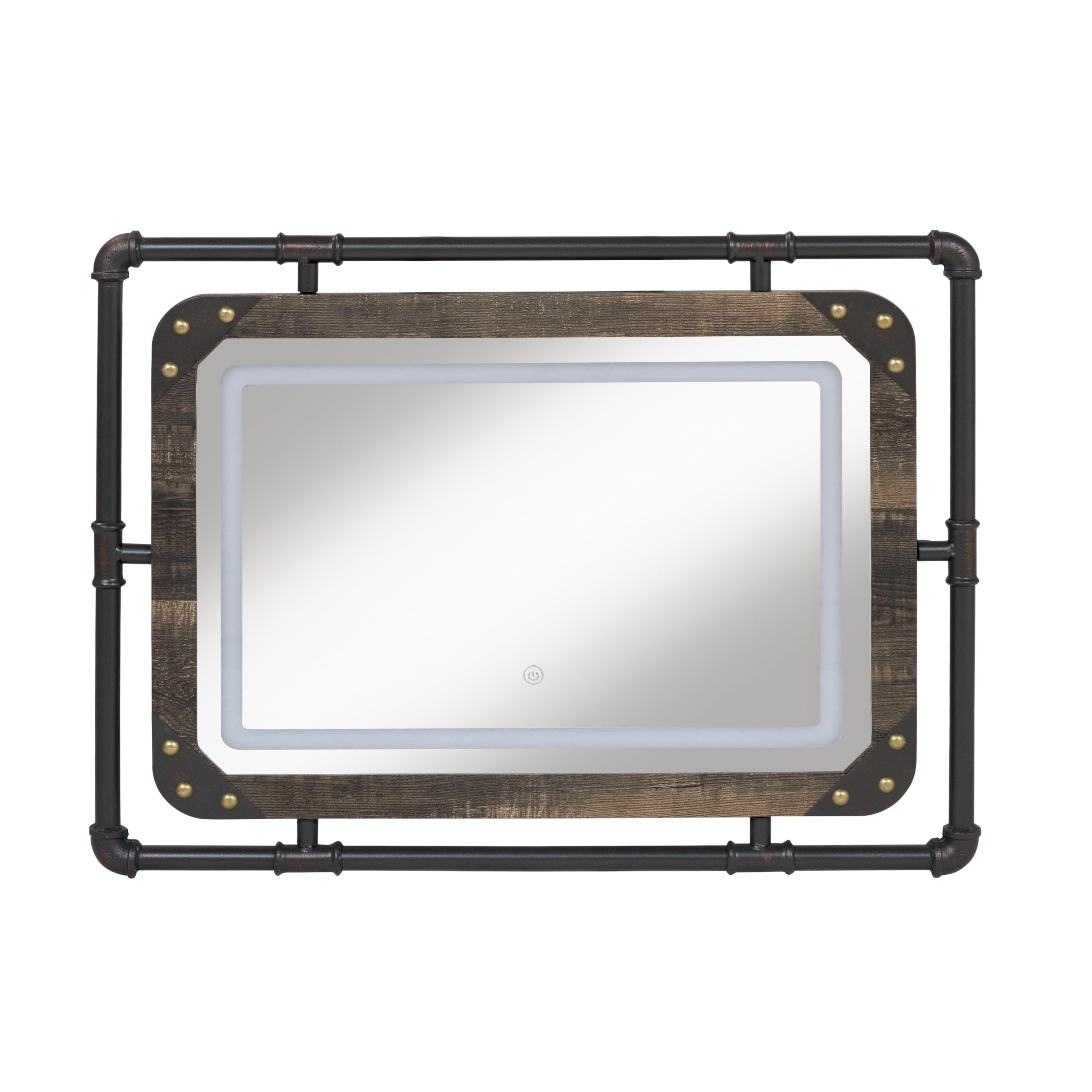 Specchio da parete in metallo industriale Inyo di Furniture of America con luci a LED