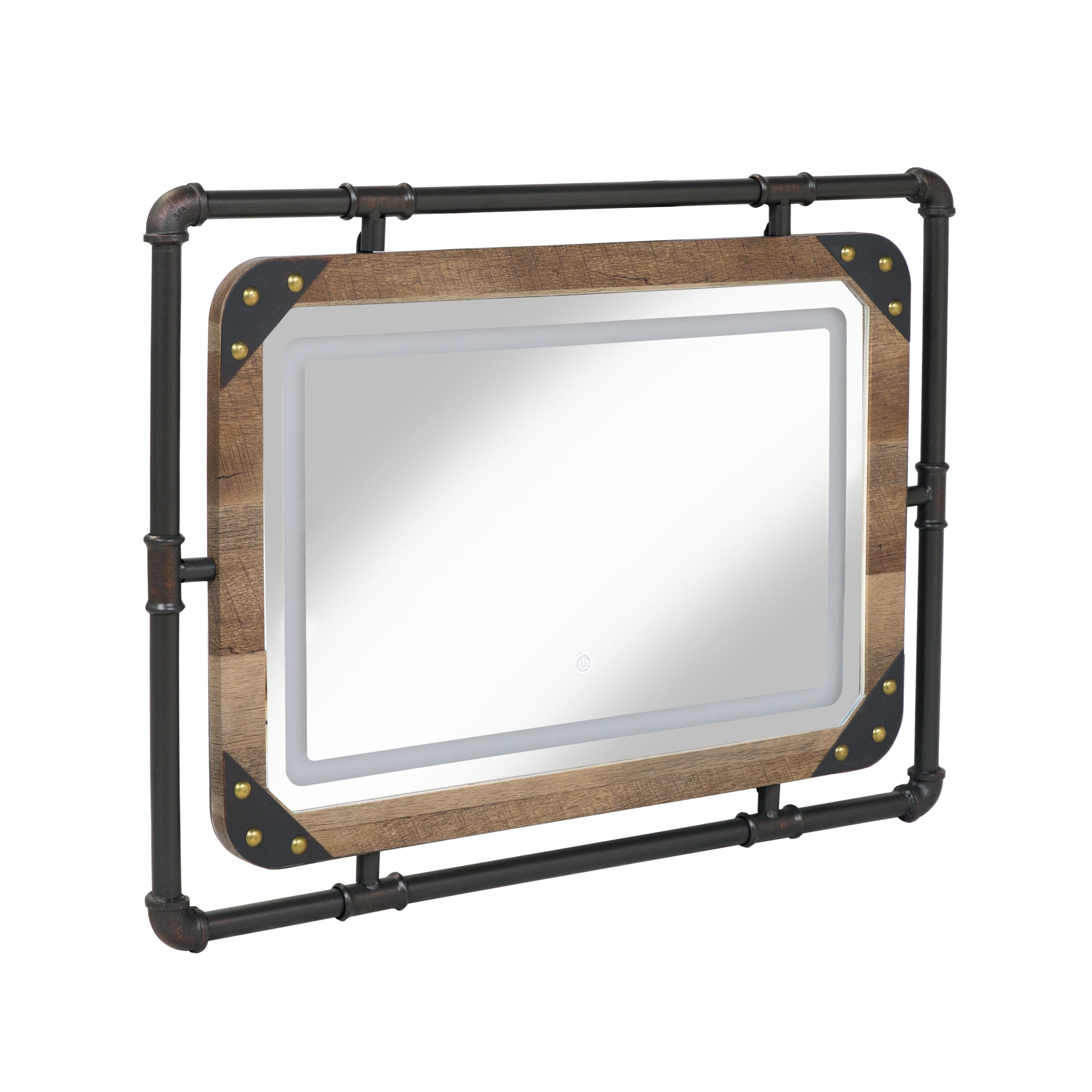 Specchio da parete in metallo industriale Inyo di Furniture of America con luci a LED