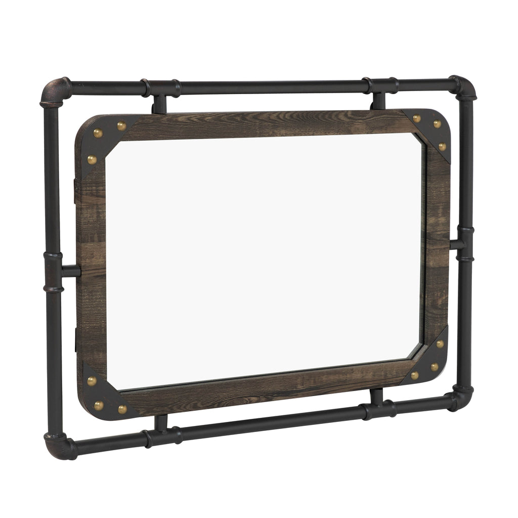Specchio da parete sospeso in metallo Revo Industrial da 31 pollici di Furniture of America
