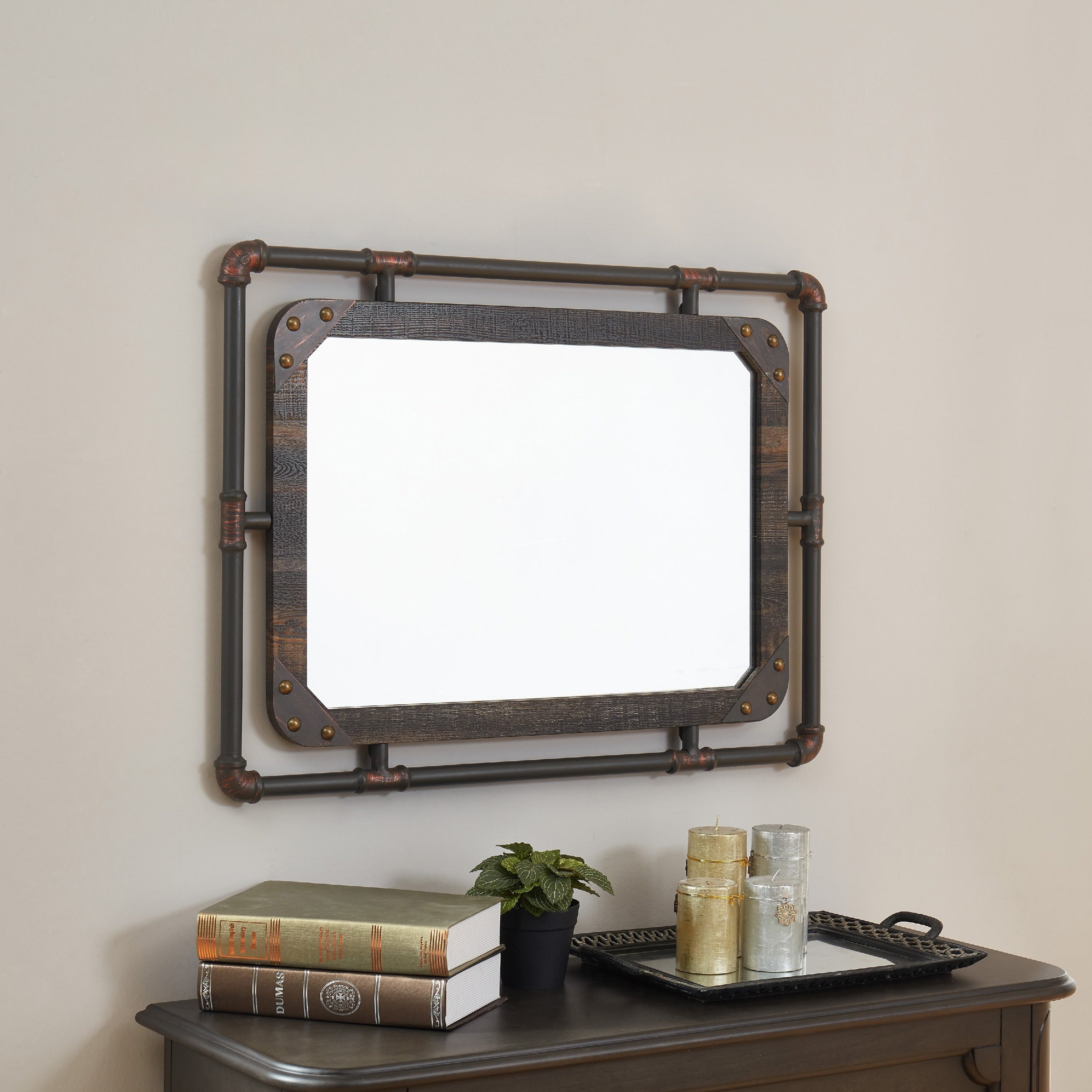 Specchio da parete sospeso in metallo Revo Industrial da 31 pollici di Furniture of America