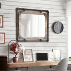 Specchio da parete sospeso in metallo Revo Industrial da 31 pollici di Furniture of America