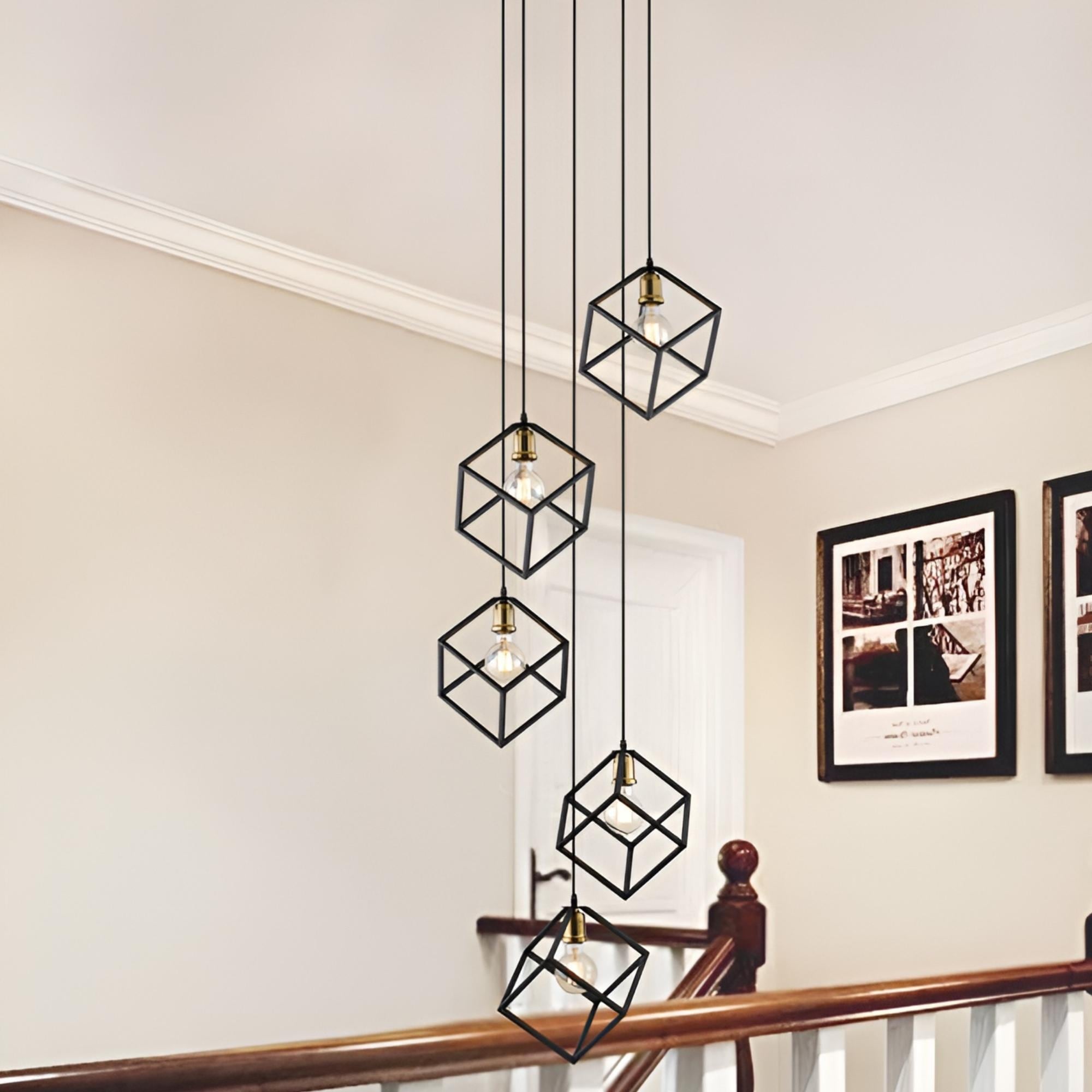 Lampadario a sospensione geometrico per scale, altezza regolabile, gruppo di 5 o 7 luci
