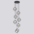 Lampadario a sospensione geometrico per scale, altezza regolabile, gruppo di 5 o 7 luci