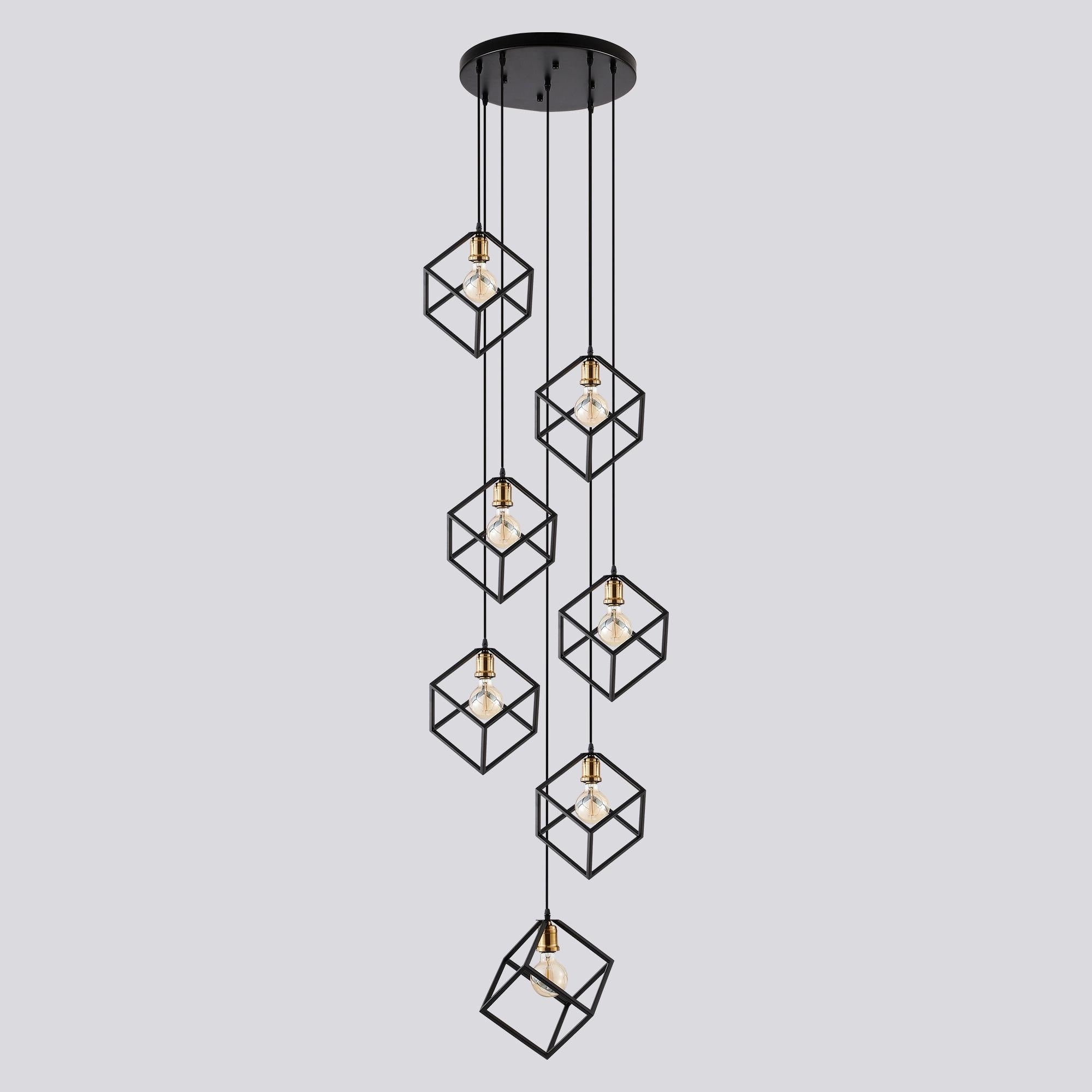 Lampadario a sospensione geometrico per scale, altezza regolabile, gruppo di 5 o 7 luci