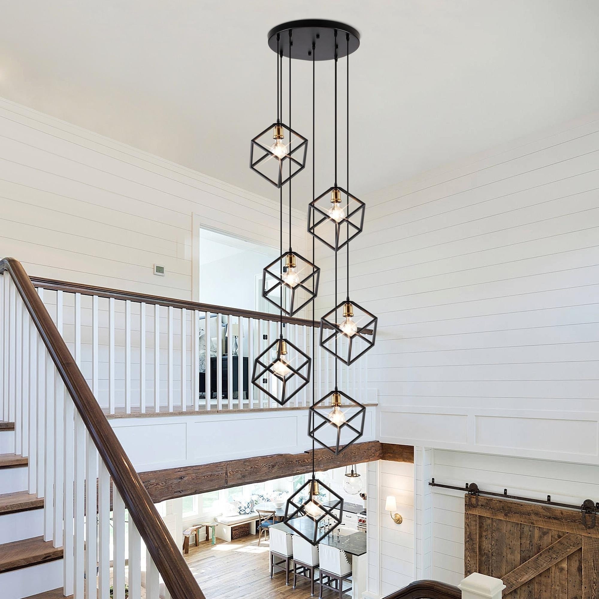 Lampadario a sospensione geometrico per scale, altezza regolabile, gruppo di 5 o 7 luci