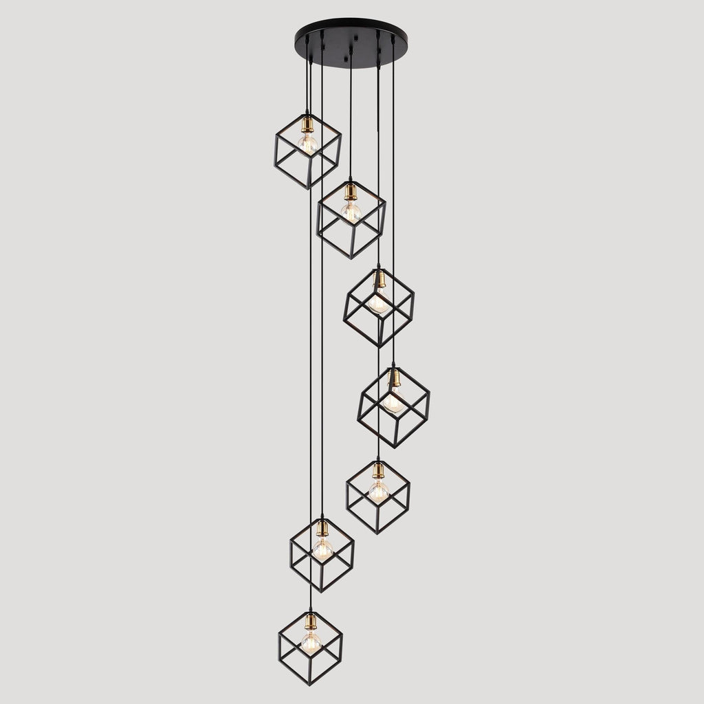 Lampadario a sospensione geometrico per scale, altezza regolabile, gruppo di 5 o 7 luci