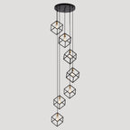 Lampadario a sospensione geometrico per scale, altezza regolabile, gruppo di 5 o 7 luci