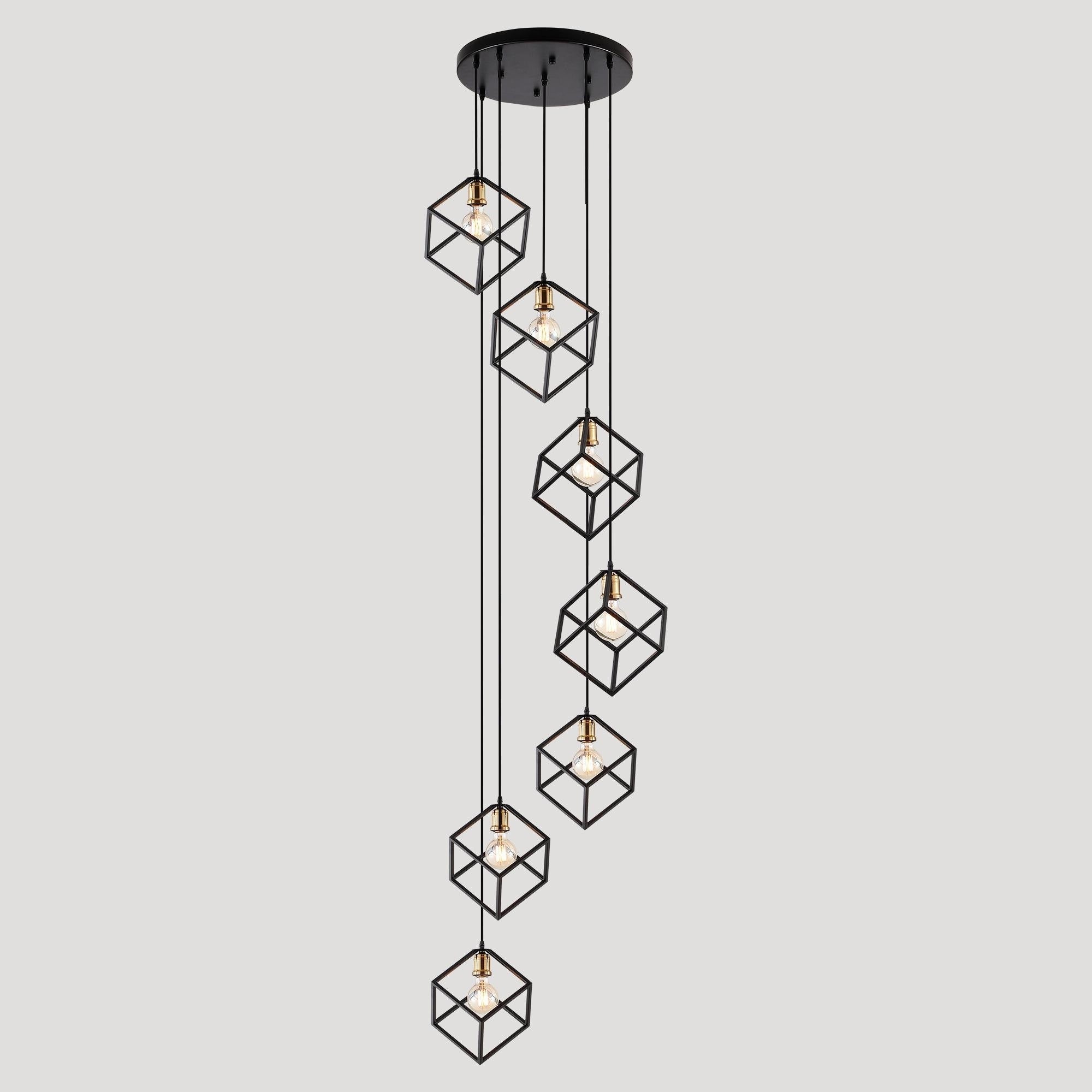 Lampadario a sospensione geometrico per scale, altezza regolabile, gruppo di 5 o 7 luci