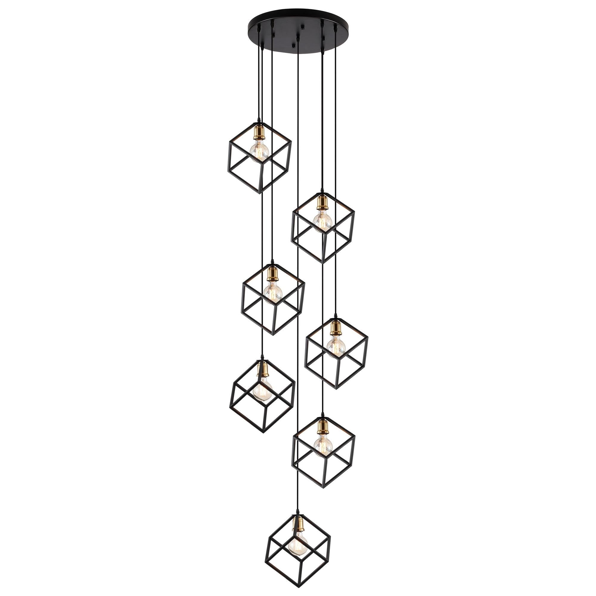 Lampadario a sospensione geometrico per scale, altezza regolabile, gruppo di 5 o 7 luci