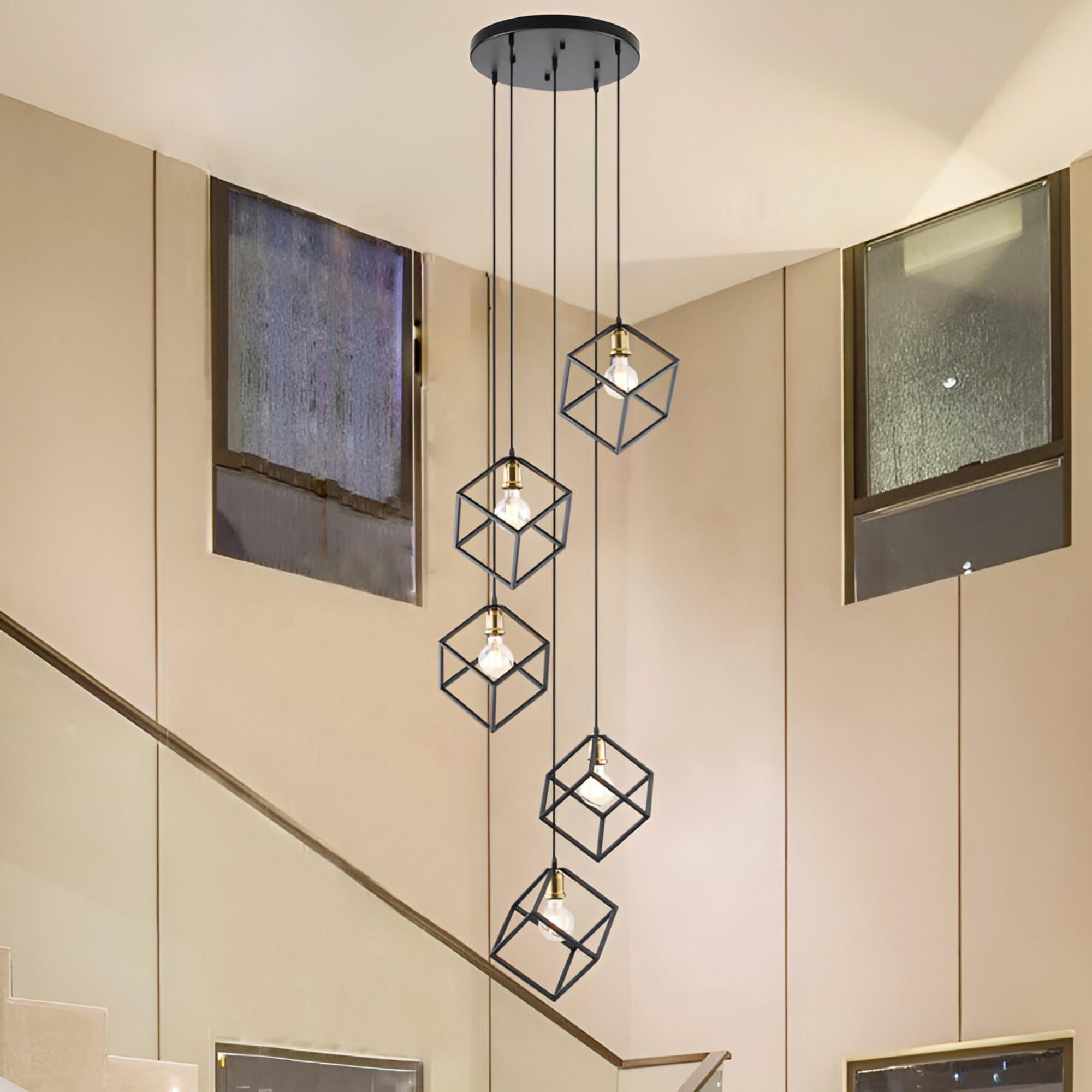 Lampadario a sospensione geometrico per scale, altezza regolabile, gruppo di 5 o 7 luci