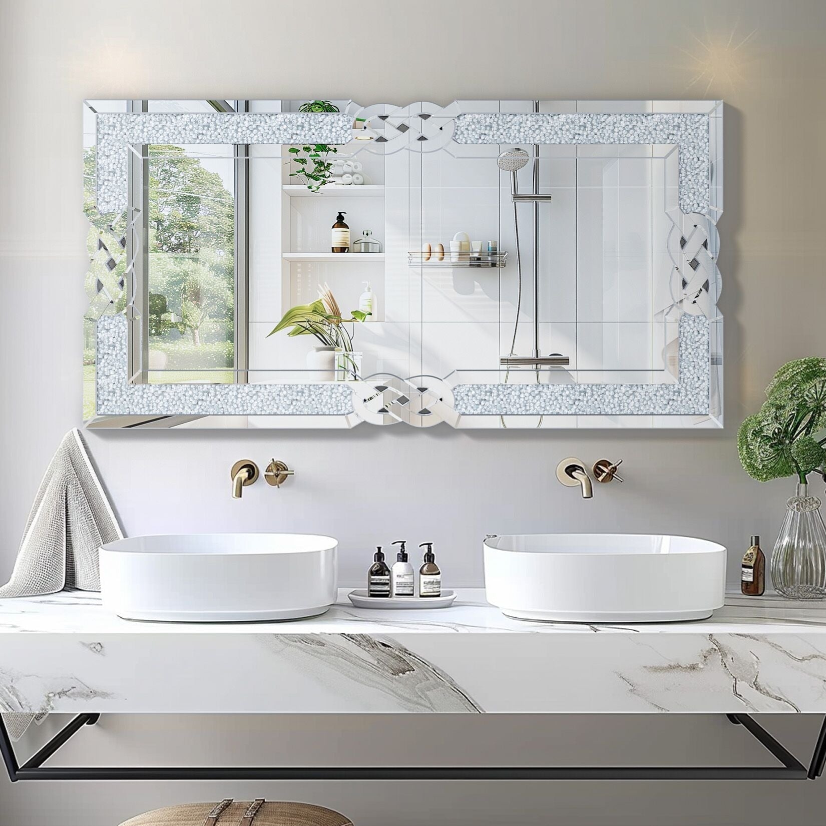 Specchio da parete con motivo a diamante Glam Crystal Accent