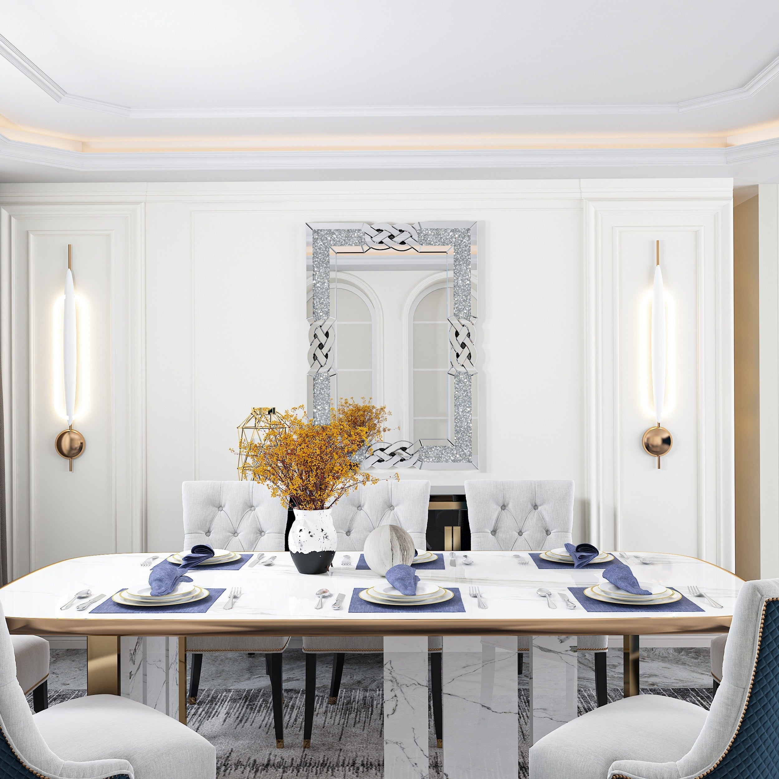 Specchio da parete con motivo a diamante Glam Crystal Accent