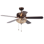 Ventilatore da soffitto Gliska Rustic Bronze a 5 pale con paralume in cristallo e illuminazione