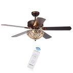 Ventilatore da soffitto Gliska Rustic Bronze a 5 pale con paralume in cristallo e illuminazione