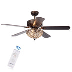 Ventilatore da soffitto Gliska Rustic Bronze a 5 pale con paralume in cristallo e illuminazione