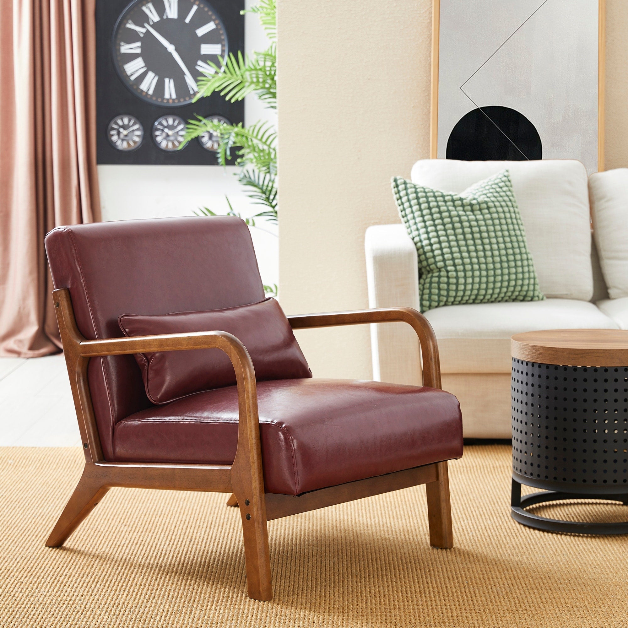 Poltrona Glitzhome in similpelle moderna di metà secolo, altezza 30,75 cm, con cuscino - 25,75 L x 33,75 P x 30,75 A