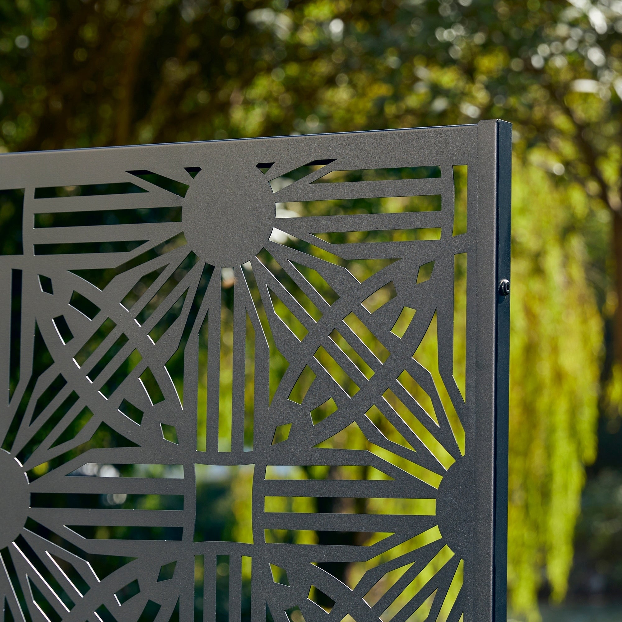 Glitzhome, recinzione divisoria per la privacy a 3 pannelli con motivo floreale zincato da 6 piedi