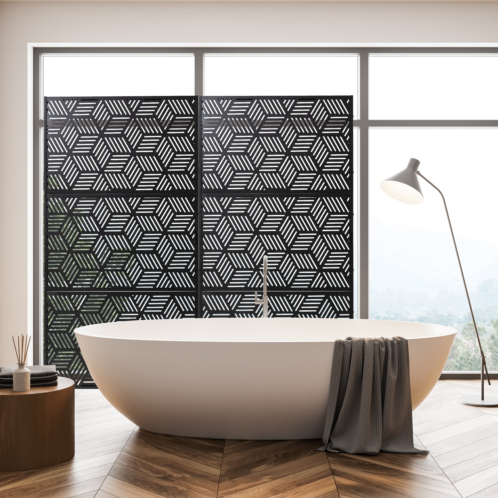 Glitzhome, recinzione divisoria per la privacy a 3 pannelli con motivo floreale zincato da 6 piedi