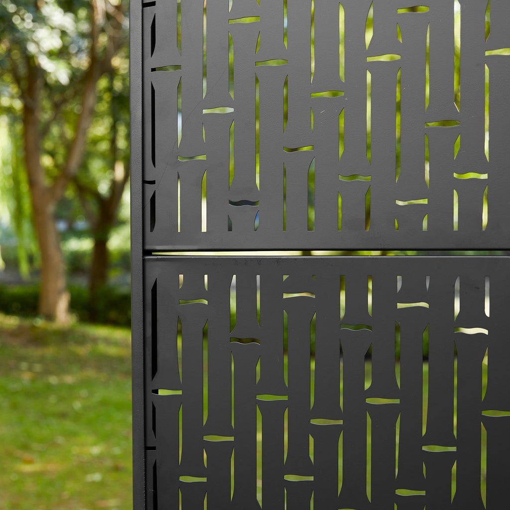 Glitzhome, recinzione divisoria per la privacy a 3 pannelli con motivo floreale zincato da 6 piedi