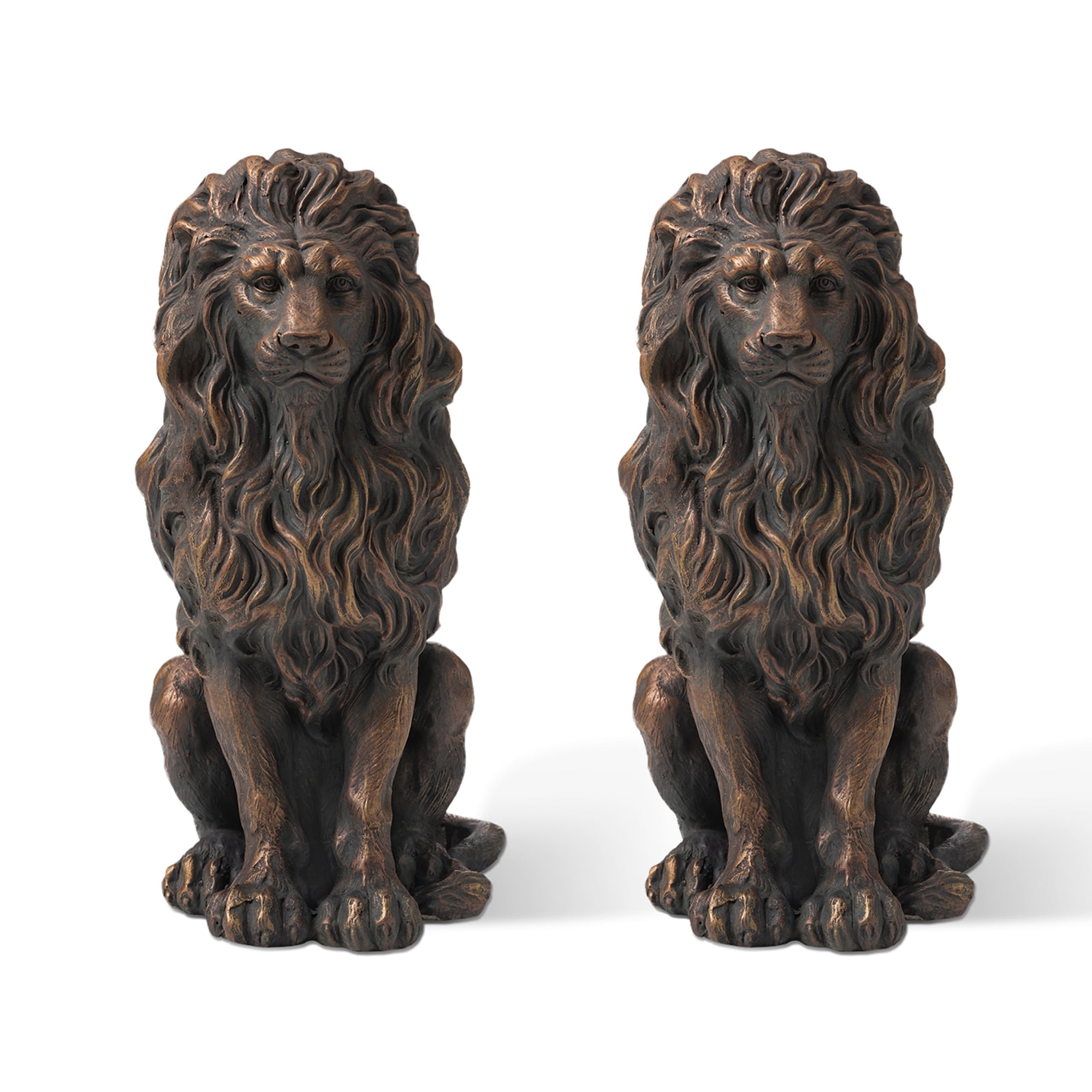 Glitzhome MGO Majestic Statue di Leone Guardiano Seduto per Portico, Scultura, Set da 2 per Esterni e Interni