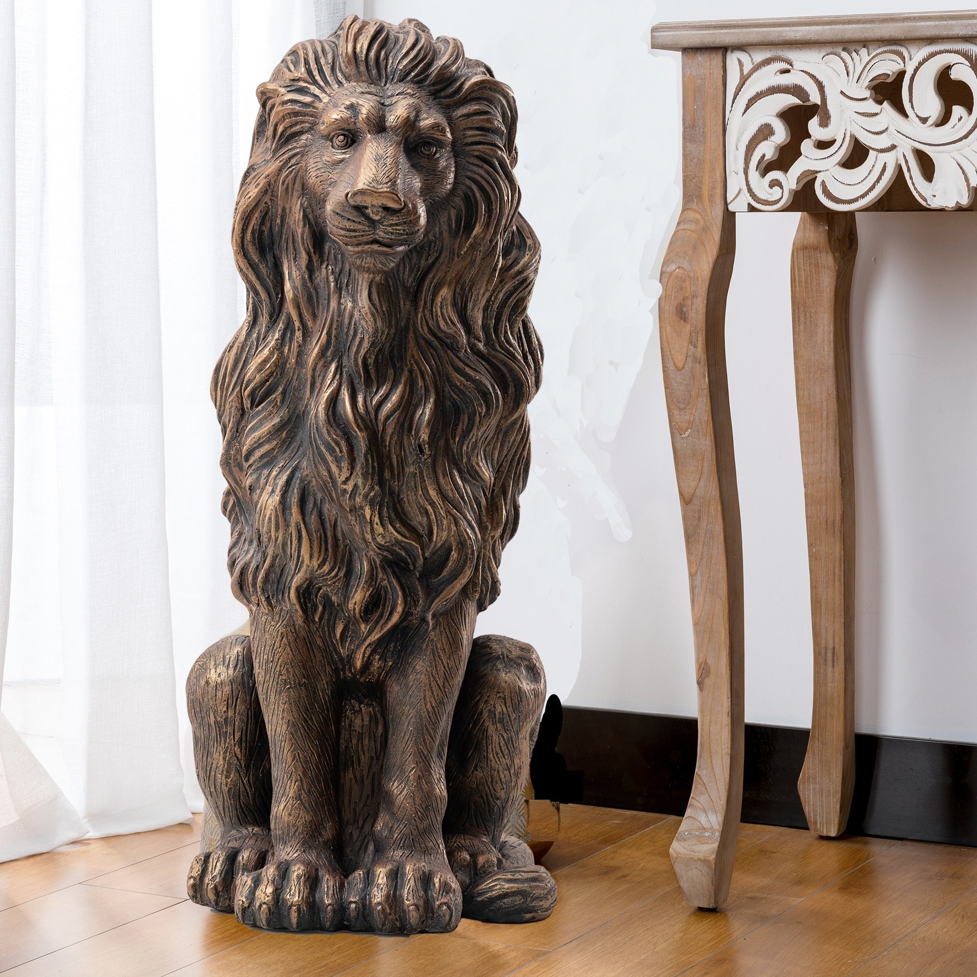 Glitzhome MGO Majestic Statue di Leone Guardiano Seduto per Portico, Scultura, Set da 2 per Esterni e Interni