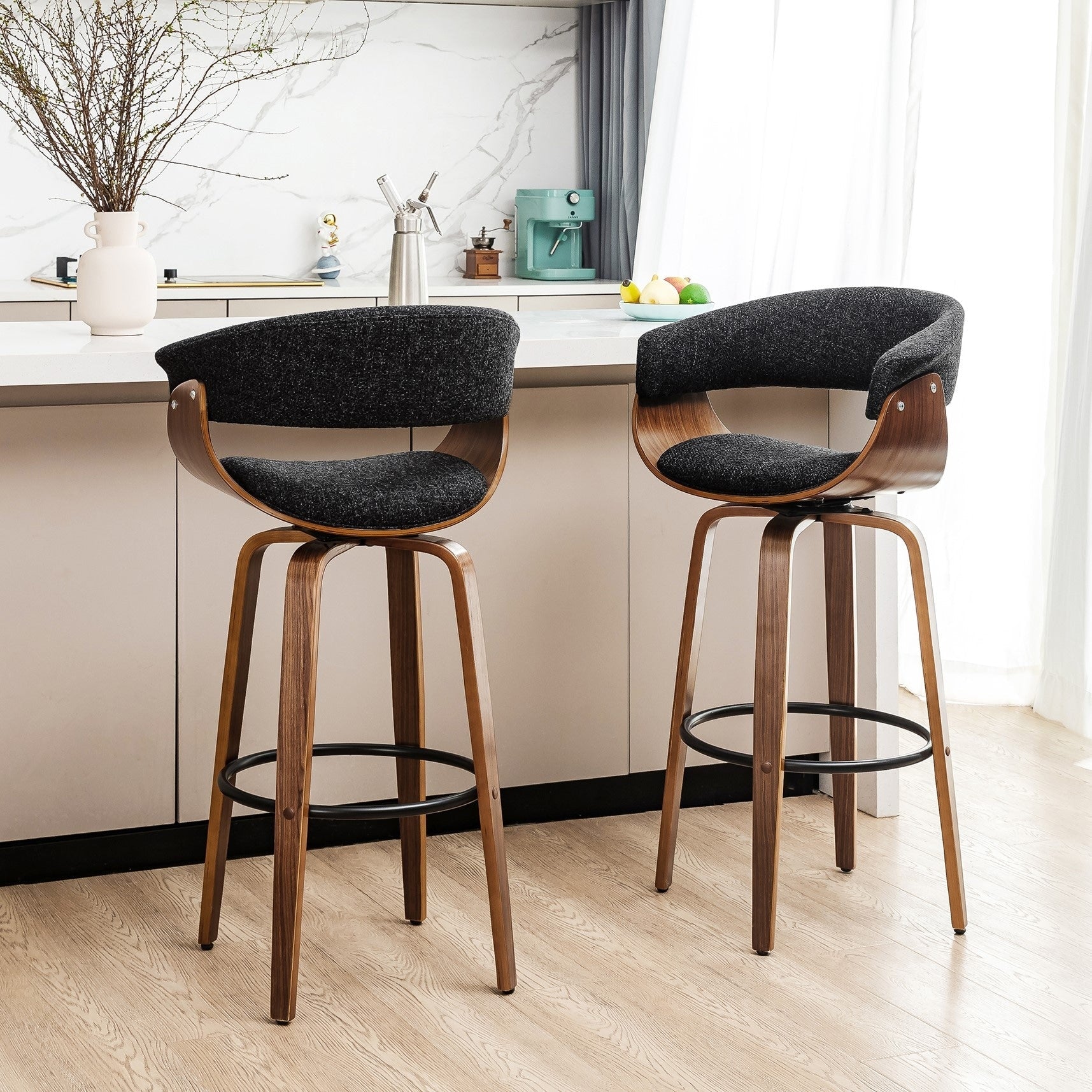 Glitzhome Set di 2 o 4 sgabelli da bar girevoli in legno moderni, altezza bancone e bar